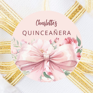 Bow rosa Blüten Quinceanera Runder Aufkleber