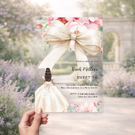Bow rosa Florals Kleidung cremefarben Sweet 16 Acryleinladungen