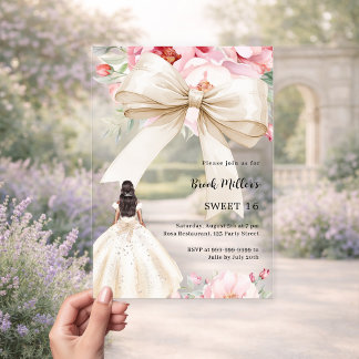 Bow rosa Florals Kleidung cremefarben Sweet 16 Acryleinladungen
