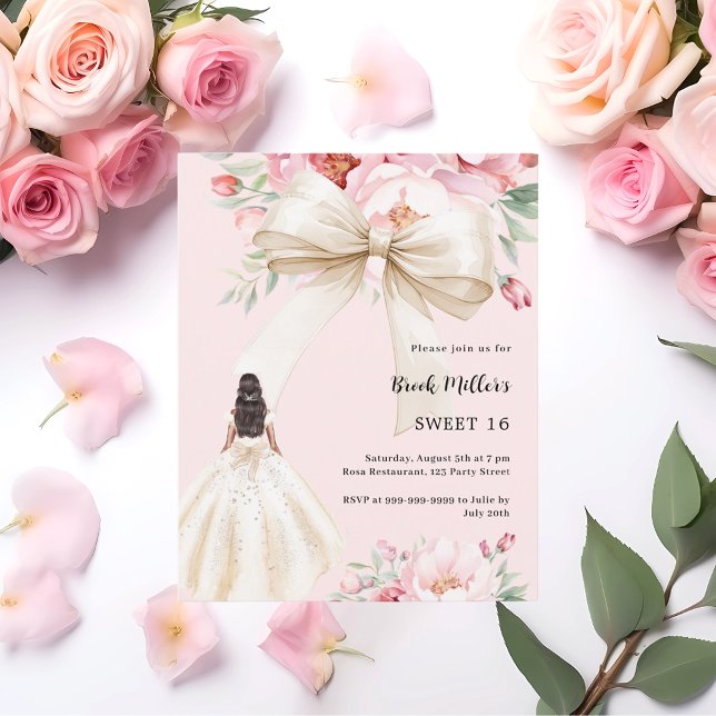 Bow rosa Florals Kleidung Sahne Sweet 16 Einladung (Von Creator hochgeladen)