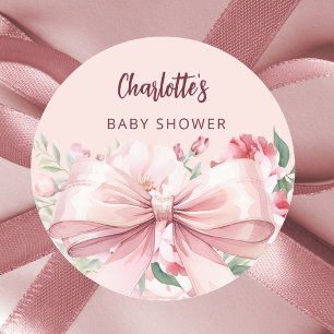 Bow rosa Florals Rose Babydusche Runder Aufkleber