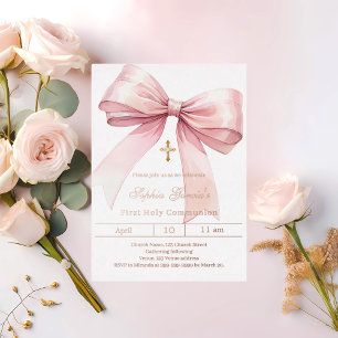 Bow rosa Girl roe gold Erste Kommune Folieneinladung