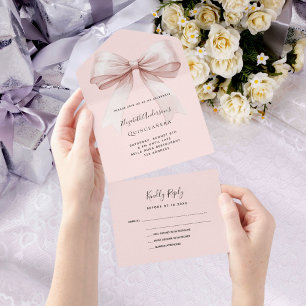 Bow rosa Rosen Gold Quinceanera RSVP All In One Einladung