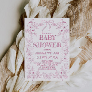 Bow Rosa Weiße Toile Blumen Mädchen Baby Shower Einladung