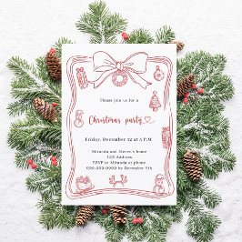 Bow rot handgezeichnet Weihnachtsfest Party Einladung