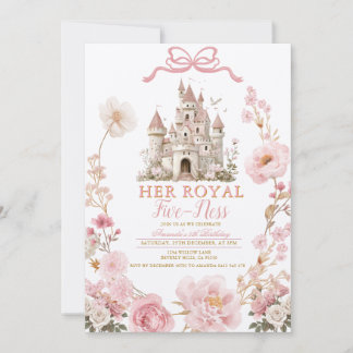 Bow Royal five-ness Birthday Castle Pink Ribbon Einladung