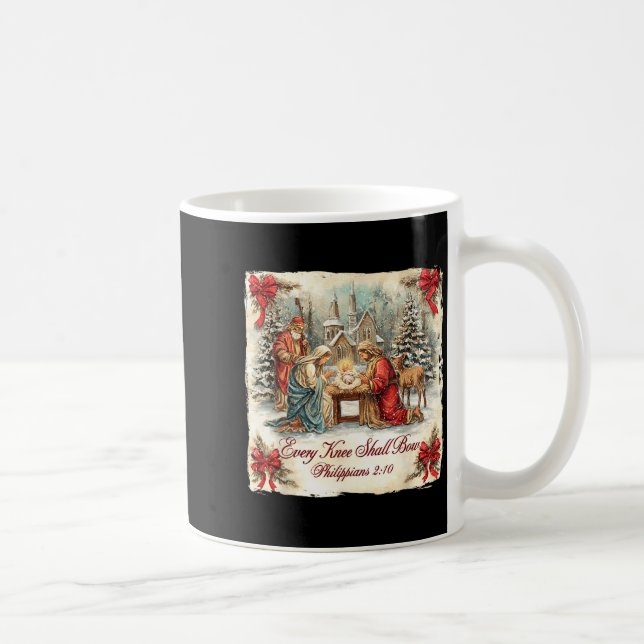 Bow Santa Christmas Nativity Scene Every Knee Shal Kaffeetasse (Rechts)