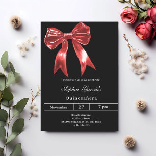 Bow schwarz Rot Quinceanera Einladung