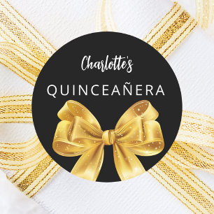 Bow schwarzes Gold Quinceanera Runder Aufkleber
