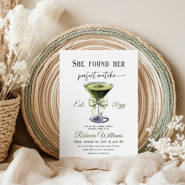 Bow She Found Her Perfect Matcha Bridal Shower Einladung (Von Creator hochgeladen)