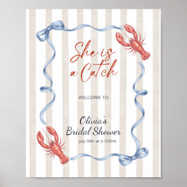 Bow She’s a Catch Lobster Bridal Shower Welcome  Poster