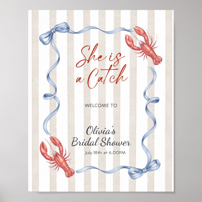 Bow She’s a Catch Lobster Bridal Shower Welcome  Poster (Vorne)