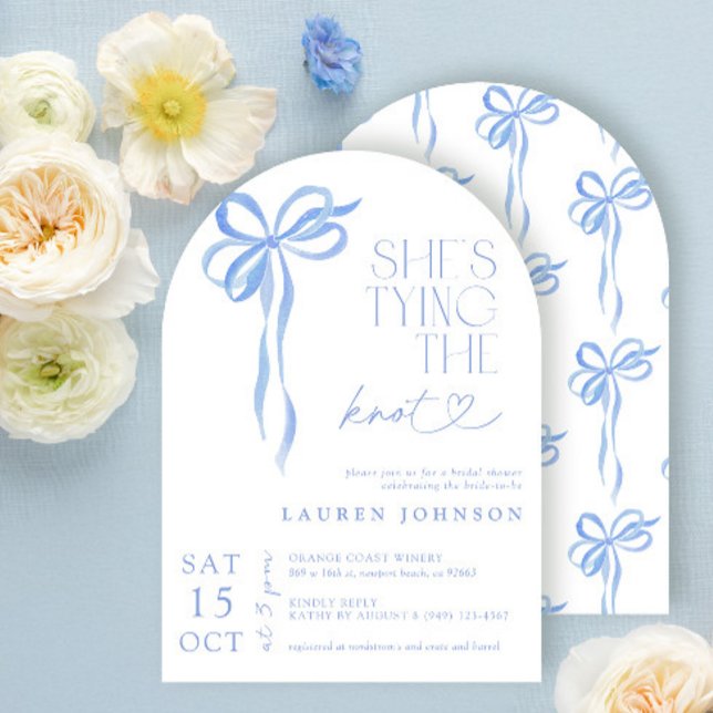 Bow She's The Knot Blue Bridal Shower Einladung (Von Creator hochgeladen)