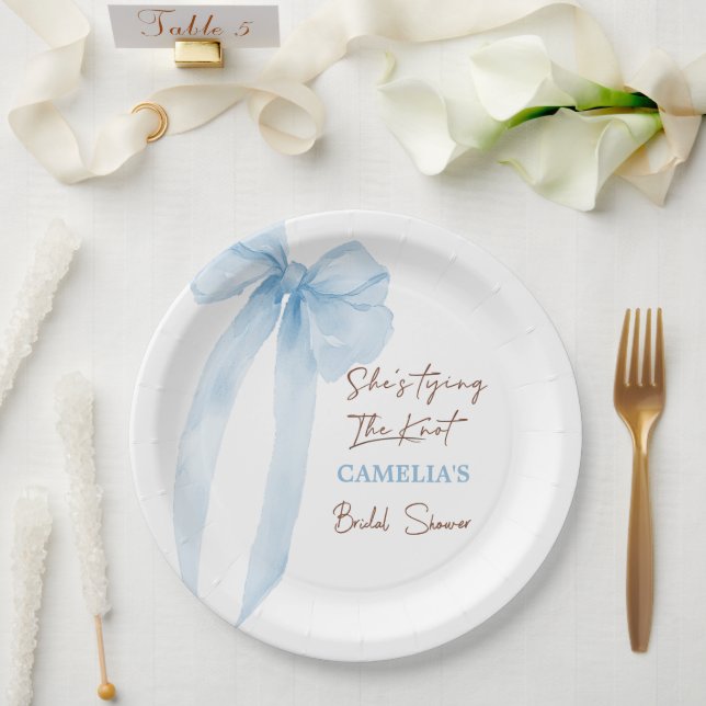 Bow, sie bindet das knochenblaue Brautparty Pappteller (Hochzeit)