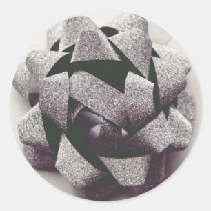 Bow silber präsentes Party Runder Aufkleber