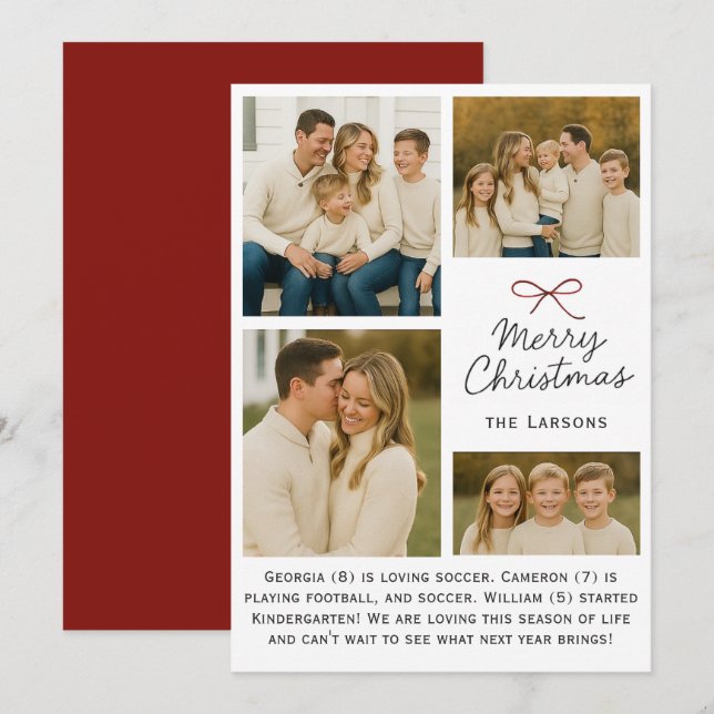 Bow Simple Family Christmas Card Feiertagskarte (Vorne/Hinten)