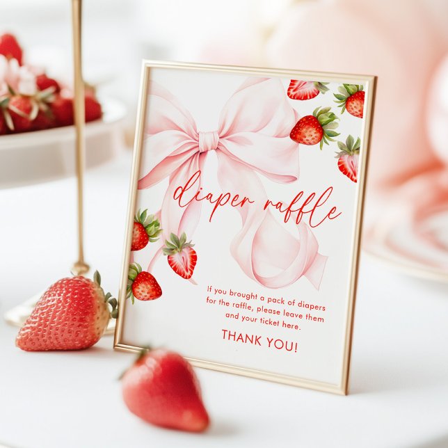 Bow Strawberry Baby Shower Diaper Raffle Sign Poster (Von Creator hochgeladen)
