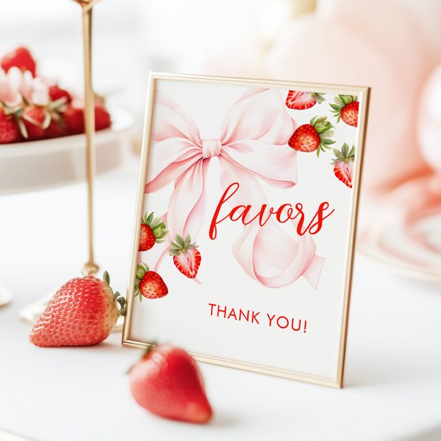 Bow Strawberry Baby Shower Favors Sign Poster (Von Creator hochgeladen)