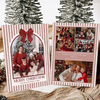 Bow Stripe Family Photo Christmas Holiday Card Feiertagskarte
