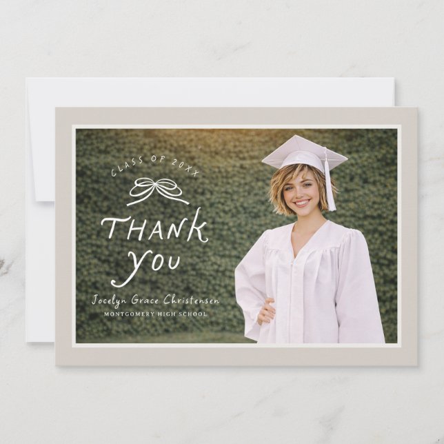Bow Text Overlay Photo Graduation Thank You Card Dankeskarte (Vorderseite)