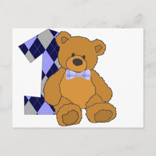 Bow Tie Teddy Bear with Number 1 Postkarte