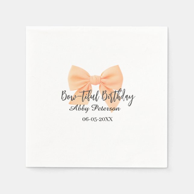 Bow-tiful birthday orange bow name date simple pas serviette (Vorderseite)
