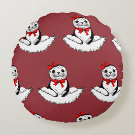 Bow-tiful Seal – Weihnachtsedition Rundes Kissen