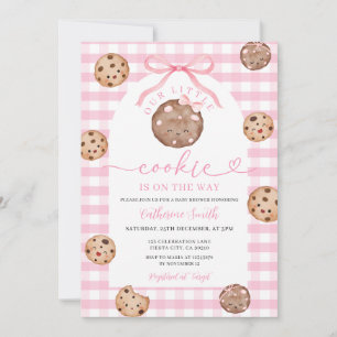 Bow Unsere Kleine Cookie-Baby-Party Rosa Gingham Einladung