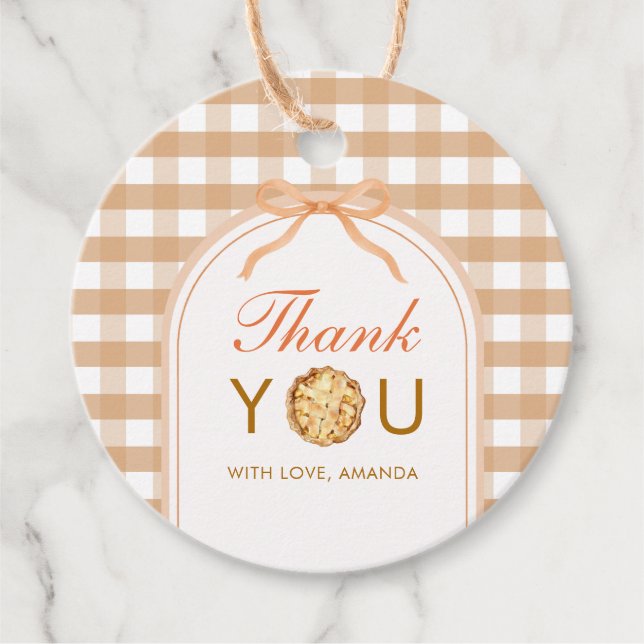 Bow unsere kleine Süsse Pie Danke Gingham Fall Geschenkanhänger (Vorderseite)