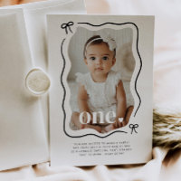 Bow Wavy Border Foto 1. Geburtstag Einladung