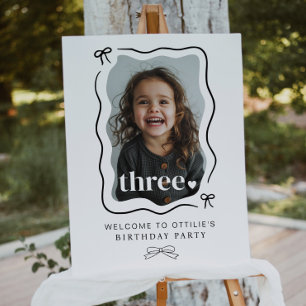 Bow Wavy Border Foto 3. Geburtstag Begrüßungszeich Poster