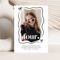 Bow Wavy Border Foto 4. Geburtstag Einladung