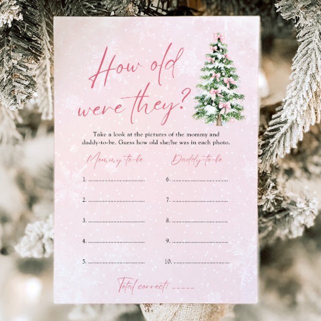 Bow Weihnachten wie alt waren sie spielten Baby-Du Einladung (Pink Bow Christmas How Old Were They Game Baby Shower  Game)