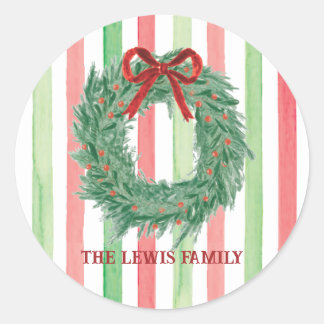 Bow Wreath Watercolor Weihnachtskleber Runder Aufkleber