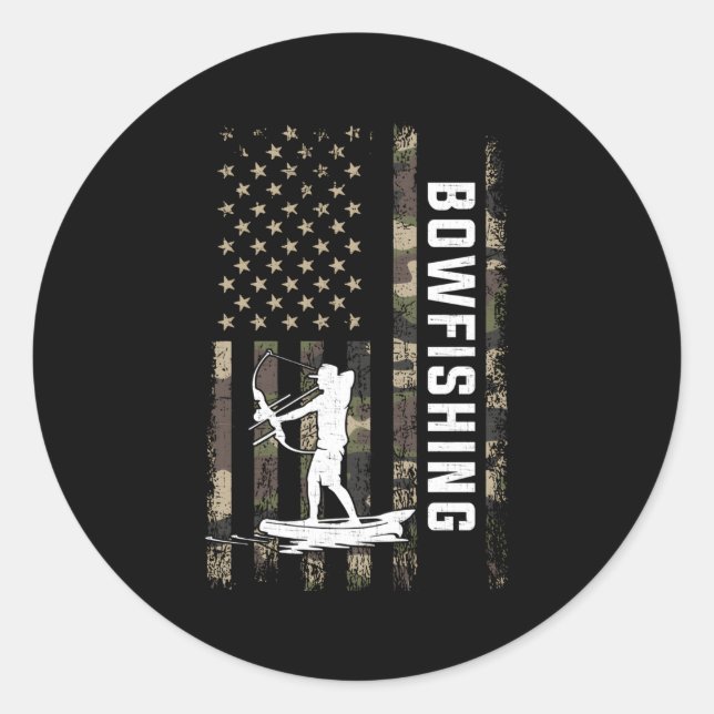 Bowfishing American Flag Bowfish Runder Aufkleber (Vorderseite)