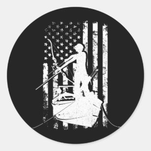 Bowfishing Vintag Look American Flag Bow Jagen Runder Aufkleber