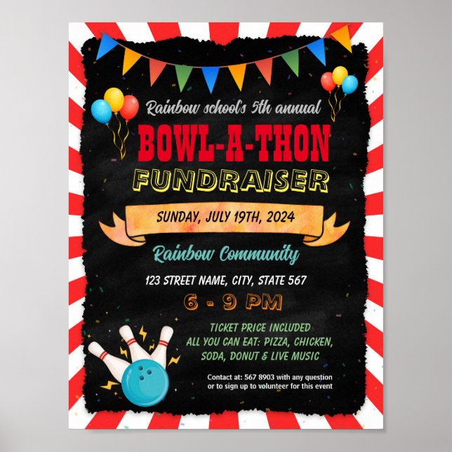 Bowl-a-thon Fundraiser Flyer Plakatvorlage Poster (Vorne)