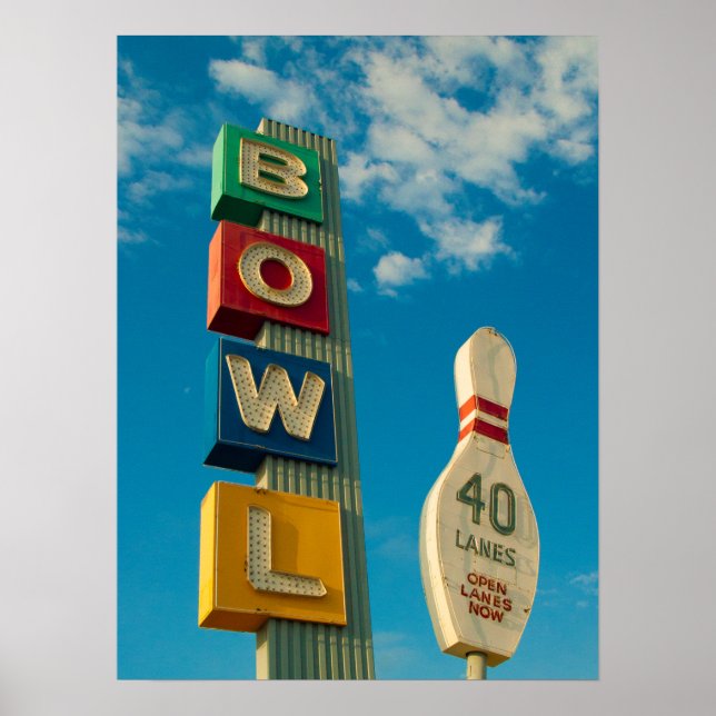 BOWL in Farbe - Vintager Bowling Alley Neon Sign Poster (Vorne)