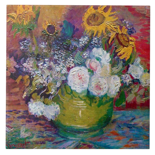 Bowl mit Blume, Van Gogh Fliese (Vorderseite)
