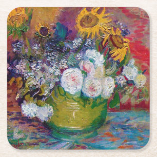 Bowl mit Blume, Van Gogh Rechteckiger Pappuntersetzer