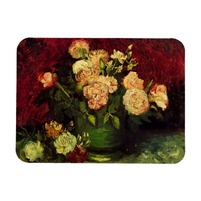 Bowl mit Peongs und Rose von Vincent van Gogh Magnet (Horizontal)