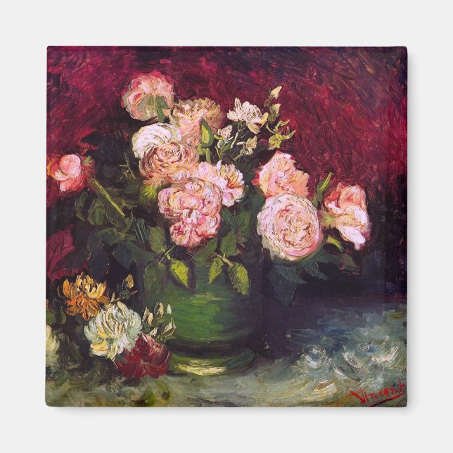 Bowl mit Peonies & Rose Van Gogh Fine Art Magnet (Vorne)