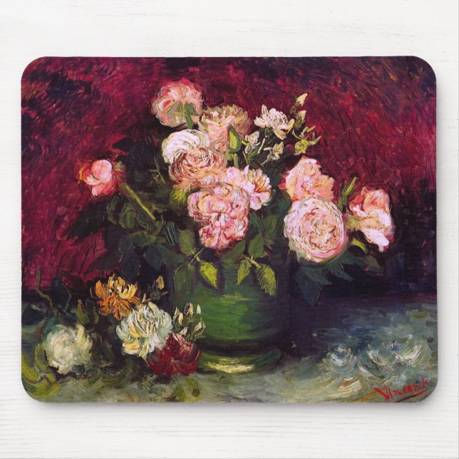 Bowl mit Peonies & Rose Van Gogh Fine Art Mousepad (Vorne)