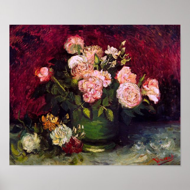 Bowl mit Peonies & Rose Van Gogh Fine Art Poster (Vorne)