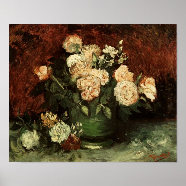 Bowl mit Peonies & Rose Van Gogh Fine Art Poster (Vorne)