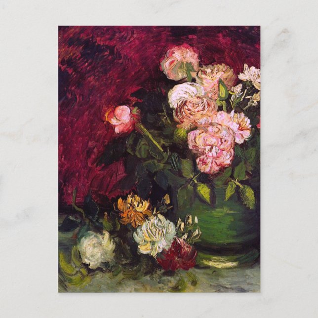 Bowl mit Peonies & Rose Van Gogh Fine Art Postkarte (Vorderseite)
