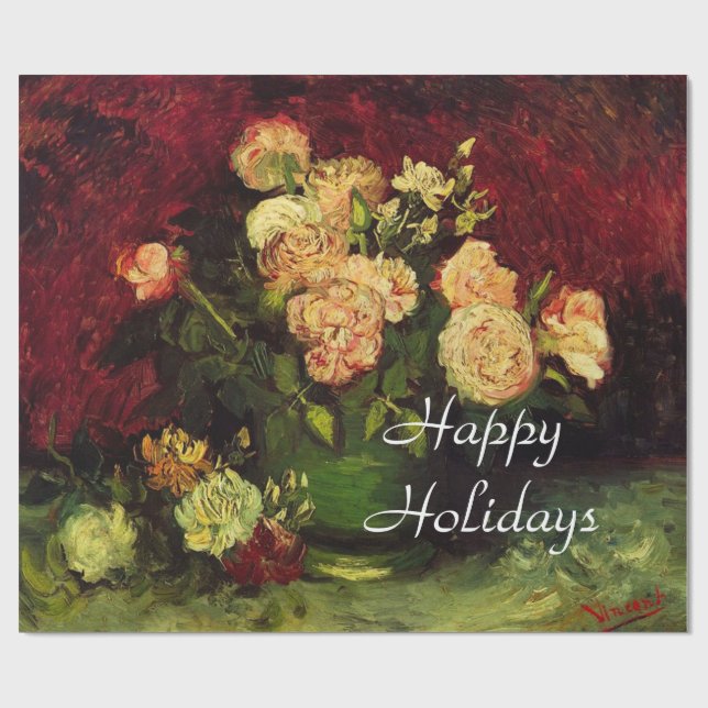 Bowl mit Peonies und Rose, Vincent van Gogh. Geschenkpapier (Flach)