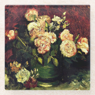 Bowl mit Peonys und Rose Glasuntersetzer