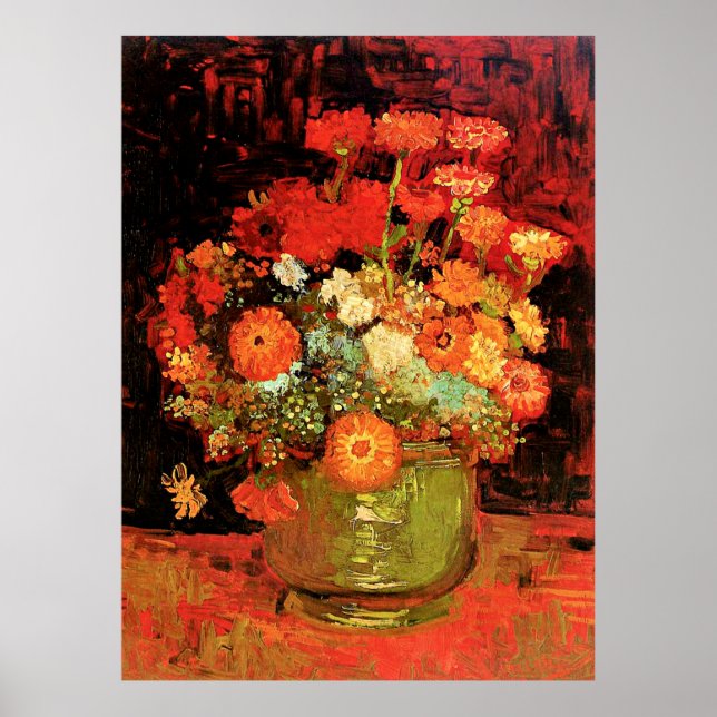 Bowl mit Zinnias von Vincent van Gogh, Poster (Vorne)