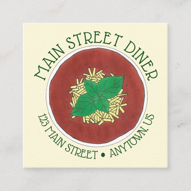 Bowl of Tomato Basil Soup Diner Italienisches Rest Quadratische Visitenkarte (Vorderseite)